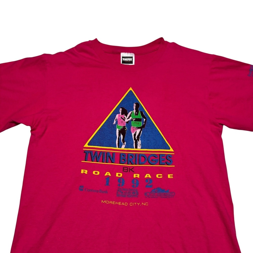 Vintage Tultex 1992 Twin Bridges 8k Road Race Pink Short Sleeve Men's Large View 2